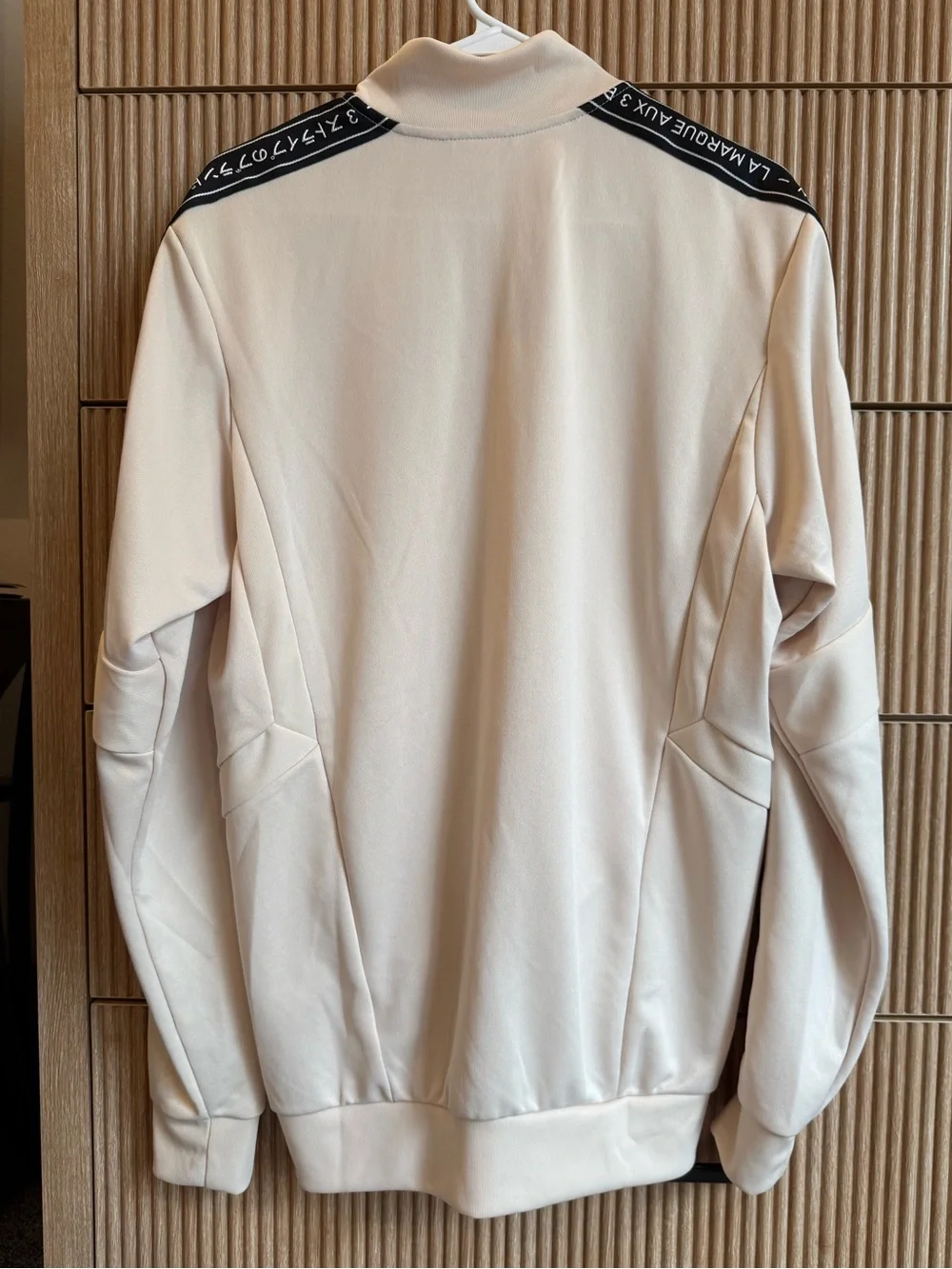 adidas Cream Full-Zip Track Jacket with Black Sleeve Stripes